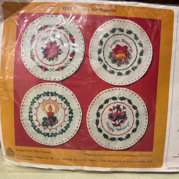 Vintage Christmas Holiday Jar Toppers Stitchery Crewel Creative Circle Kit #2222 - Picture 2 of 8